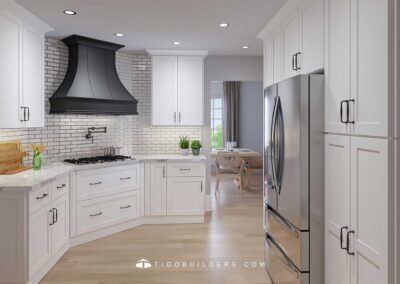 Kitchen L-Shape White Shaker and Black Hood