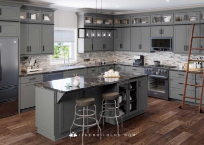 Kitchen L-shape Island Dark Gray Shaker