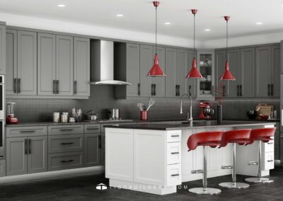 Kitchen L-shape Gray and Island White Shaker