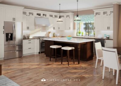 Kitchen L-shape Island Off-White and Dark-Brown Shaker