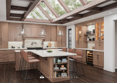 Kitchen T-shape Island and Bar Door Style Oxford Toffee